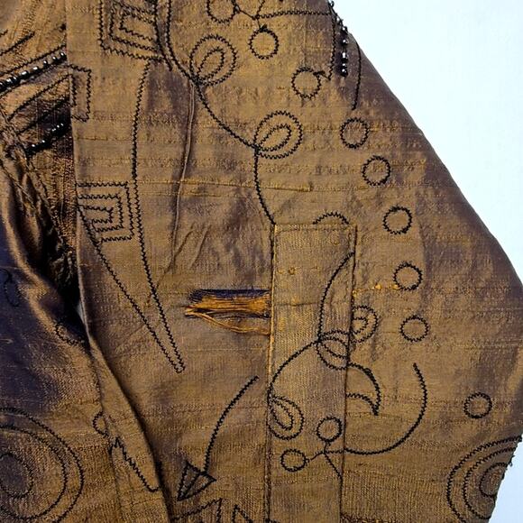 Vintage Bleu Bayou Silk Shirt Embroidered Small Brown Beaded Blouse 90s - Picture 4 of 14